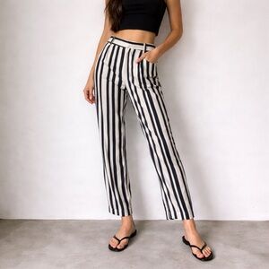 Paul & Joe Black Striped Silk Ankle Pants Trousers Size 6 90s French Parisian